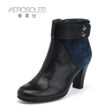 Aerosoles/爱柔仕女鞋 头层羊皮带扣拼色圆头 冬季短靴 专柜正品