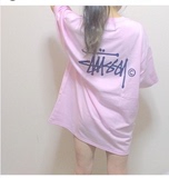 stussy短袖t恤粉色字母斯图西oversize宽松短袖BF风