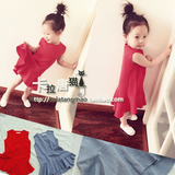 韩国童装代购大红色女童鱼尾式舒适款无袖前短后长连衣裙部分现货