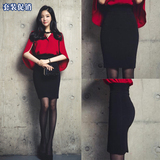 韩版女装职业OL性感修身黑色紧身包臀裙+斗篷披肩衬衣套装两件套