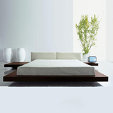 简约板式现代卧室日式榻榻米1.5白色双人烤漆1.8米实橡木软靠背床
