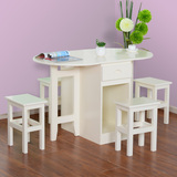 茗馨 实木餐桌 简约松木餐桌椅 一桌四椅组合 圆桌 可伸缩 折叠桌