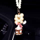 韩国可爱汽车后视镜车挂件卡通木马水晶水钻女士花朵创意钥匙链包
