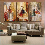 热卖纯手绘油画现代抽象人物芭蕾舞欧式客厅油画无框装饰画三联画
