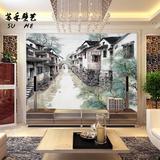 中式古典大型忆江南水乡墙纸茶庄粥庄客厅沙发电视背景墙壁纸壁画