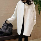 毛呢大衣韩版学生冬茧型宽松加厚毛呢外套女中长款羊毛呢大衣白色