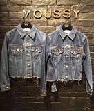 moussy代购2016春款女装蓝色毛边短款牛仔外套正品0109SC11-4080