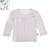 秋季新款童装女童女宝宝长袖T恤上衣浅灰色圆领纯棉薄款衣服婴儿