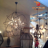 美式乡村地球仪圆形水晶灯复古铁艺吊灯客餐厅灯创意个性鸟笼吊灯