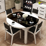 小户型餐桌椅组合 现代简约实木钢化玻璃多功能拉伸火锅圆形餐桌
