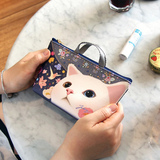 jetoy韩国可爱猫咪皮质手拎小化妆包女式随身细物整理收纳包钱包