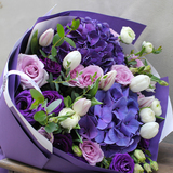 ELIZA情人节新品紫色绣球花紫色玫瑰桔梗花束情人节玫瑰礼物预定