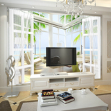 3D立体椰树林海景壁纸壁画客厅卧室电视背景墙纸假窗阳台无缝墙布