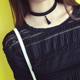 老米家 韩国短款锁骨链项圈黑色麂皮圈+流苏或珍珠项链女