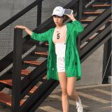2016夏装新款韩版七分袖防晒衣中长款收腰系带显瘦连帽风衣外套女