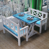 做旧实木桌椅彩色复古餐桌酒吧桌椅双人桌家庭餐桌实木做旧桌椅