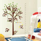儿童身高墙贴可移除 身高贴纸卡通小孩卧室幼儿园墙壁贴画猴子树