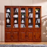 现代中式简易实木组合书柜书架全香樟木玻璃带门书橱自由书橱家具