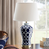 美式创意复古客厅纯铜台灯床头卧室艺术布艺蓝色花纹陶瓷台灯包邮