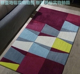 现代简约客厅地彩色撞色几何地毯腈纶地毯客厅卧室床边毯手工制作