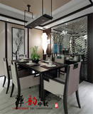 新中式实木餐桌椅组合别墅酒店客厅家具一桌六椅后现代简约布艺椅