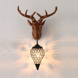 美式鹿角复古壁灯创意鹿头羊头咖啡厅客厅卧室过道灯具动物头装饰
