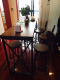 复古实木靠墙客厅铁艺小吧台桌椅组合酒吧咖啡桌升降星巴克靠背椅