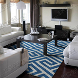 时尚蓝色地中海格子宜家地毯客厅茶几沙发 卧室床边手工地毯定制