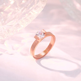 时尚简约同款单钻裸钻婚戒韩版镀18K玫瑰金结婚钻石戒指指环饰品