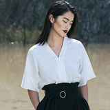 2016夏新款复古日式衬衫女日系和风喇叭短袖V领雪纺上衣宽松和服