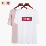 韩国夏季竹节棉圆领数字1980印花短袖t恤女学院风宽松百搭学生潮