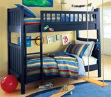 美式乡村家具定制地中海双层床子母床上下床蓝色实木儿童床