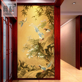 花鸟中式玄关壁纸 无缝大型壁画 3d无纺布墙纸装饰客厅电视背景布