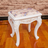 欧式田园梳妆凳法式象牙白色雕花描金化妆台凳宜家美甲凳海绵凳子