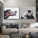 新品双拼数字油画卡通动漫个性动物猩猩斑马DIY手绘客厅装饰画