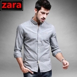 ZARA香港代购男装衬衫长袖衬衣尖领休闲男士中国风条纹时尚新款潮