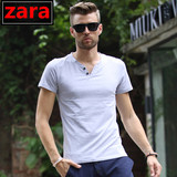 香港代购ZARA男装短袖T恤纯棉男士夏季V领休闲夏装新款修身时尚潮