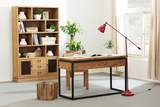 美式乡村复古铁艺电脑桌实木书桌带抽屉办公写字台现代简约松木桌