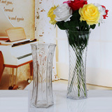 包邮室内办公室 富贵竹花瓶 水培透明玻璃花瓶 大号高插花瓶六角