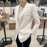 2016韩国新款韩版修身显瘦中长款小西服套装女 宽松休闲棉麻外套