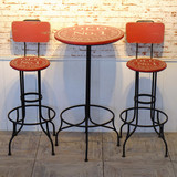 loft工厂风美式法式乡村复古做旧红色铁木桌椅吧椅圆桌吧台高脚凳