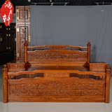 榆木实木1.5/1.8米双人床仿古储物高箱床中式婚床床头柜实木家具
