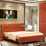 卧室家具 实木床 榉木双人床 高箱双人床 红樱桃色床 广州品牌615