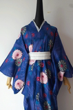日本和服浴衣女长款蓝 日式正装纯棉和服正规夏日祭163CM温泉和服
