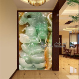 艺术玻璃玄关隔断3D浮雕玉雕山水画 中式家装客厅背景墙钢化屏风