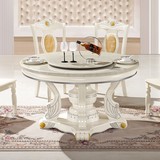 欧式大理石圆桌橡木描银圆形餐桌椅组合餐厅白色实木餐桌带转盘