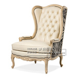 现货新古典沙发椅欧式实木休闲椅洽谈椅美式老虎椅法式简约 皮艺