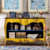 外贸餐边柜美式法式实木装饰玄关柜简约黄色描金储物柜子客厅家具