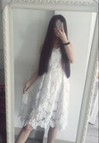 [Surblue]韩版百搭中长款吊带蕾丝连衣裙背心裙