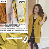 包邮2016韩版新款秋装纯色开衫宽松中长款外套大翻领七分袖风衣女